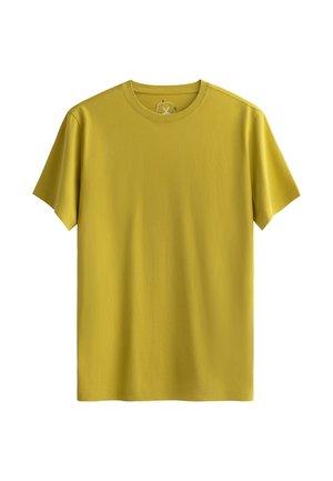 Korte mouwen t-shirt in helder geel katoen met een ronde halslijn en een gladde, gelijkmatige textuur. Geen zichtbare patronen of accenten.