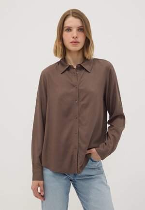 OVS, STRIPED SHIRT, REGULAR FIT - Blusa - mud brown