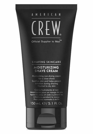 Sort plastiksrør med flip-top låg. Har hvid tekst, der mærker den som "Fugtgivende Barbercreme" til normal til tør hud. 150 mL.