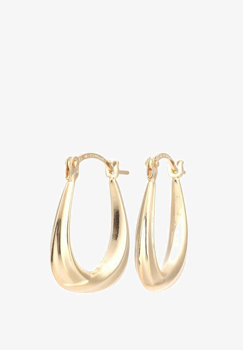 Zlatne naušnice od obruča s glatkim, uvijenim dizajnom; polirani finiš i siguran kopča. Iznimna zakrivljenost i sjajna tekstura.