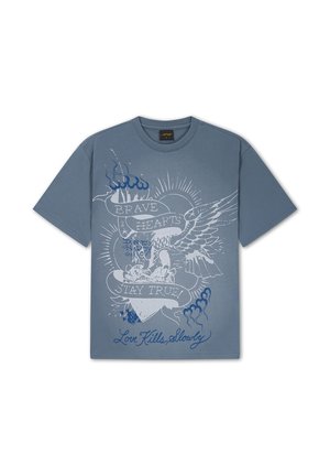Ed Hardy, WOMENS BRAVE HEARTS STAY TRUE WASHED RELAXED T-SHIRT - T-shirt print - blue