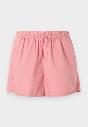 Pantaloni scurți roz realizați dintr-un material ușor, cu talie elastică și șnur, tăieturi laterale pentru libertate de mișcare.