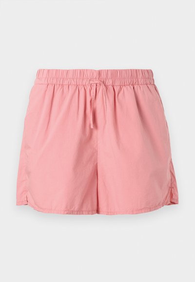 Ροζ σορτς από ελαφρύ ύφασμα, με ελαστική μέση και κορδόνι, πλευρικές χαρακιές για ευκολία κινήσεων.