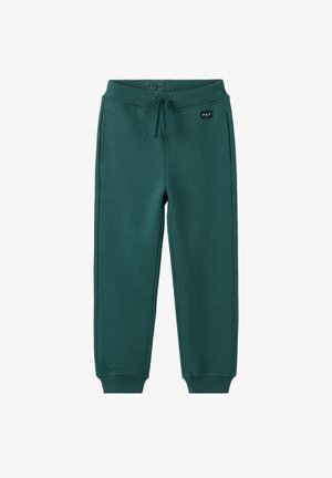 Groene katoenen sweatpants met een trekkoord in de taille, geribbelde boorden, zijzakken en een logo-opdruk op de tailleband. Gladde textuur.