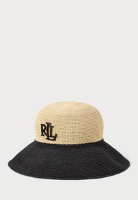 TWO TONE CROCHETED STRAW BUCKET HAT - Klobúk - black