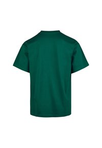 Green cotton t-shirt with short sleeves, a crew neck, and a plain design. The texture appears smooth with no visible patterns or accents.