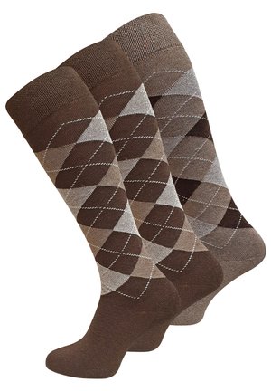 COMFORT 3 PAAR MIT KAROS - Calzettoni - braun