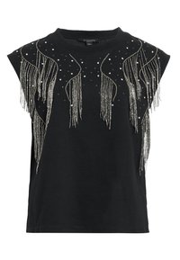 AllSaints LENNON TASSEL TANK - T-shirts med print - washed black