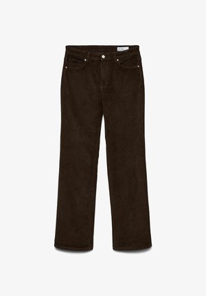 Braune Cordhosen mit geradem Bein, ausgestattet mit einem Bund, fünf Taschen und silberfarbenen Hardware-Details.