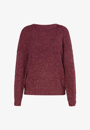 Chunky Strickpullover in Bordeaux mit silbernen Fäden, langen Ärmeln, lässiger Passform und gerippten Bündchen und Saum.
