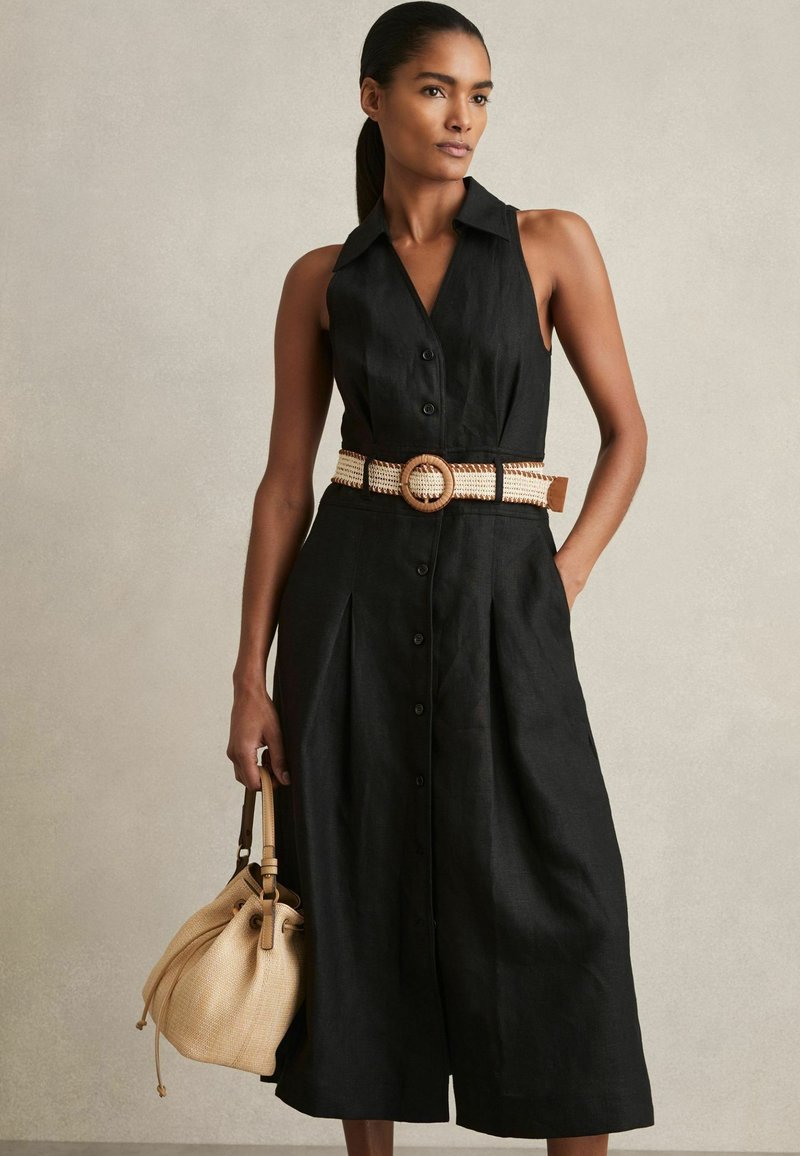 Reiss REGULAR FIT - ANNIE BELTED SLEEVELESS MIDI - Rochie tip cămașă - black