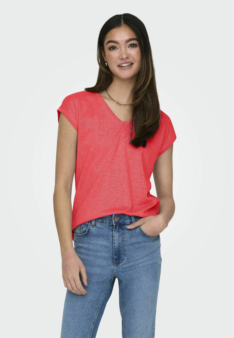 ONLY ONLSILVERY V NECK NOOS - T-shirt basic - cayenne