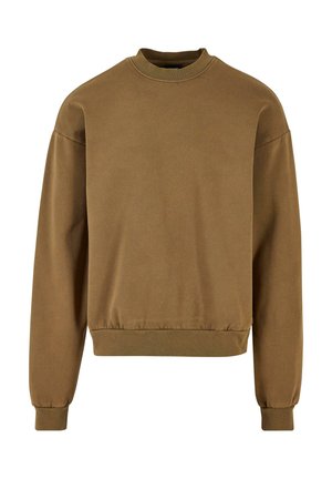 Brun sweatshirt med rund halsudskæring, lange ærmer og ribbede kanter. Lavet af blødt stof med en glat tekstur og afslappet pasform.