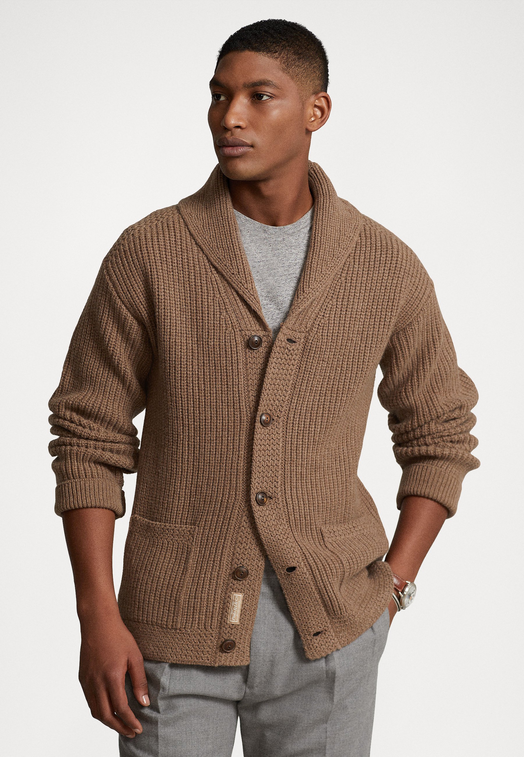 Polo Ralph Lauren STRICKJACKE MIT SCHALKRAGEN - Gilet - shetland brown  heather/marron - ZALANDO.FR