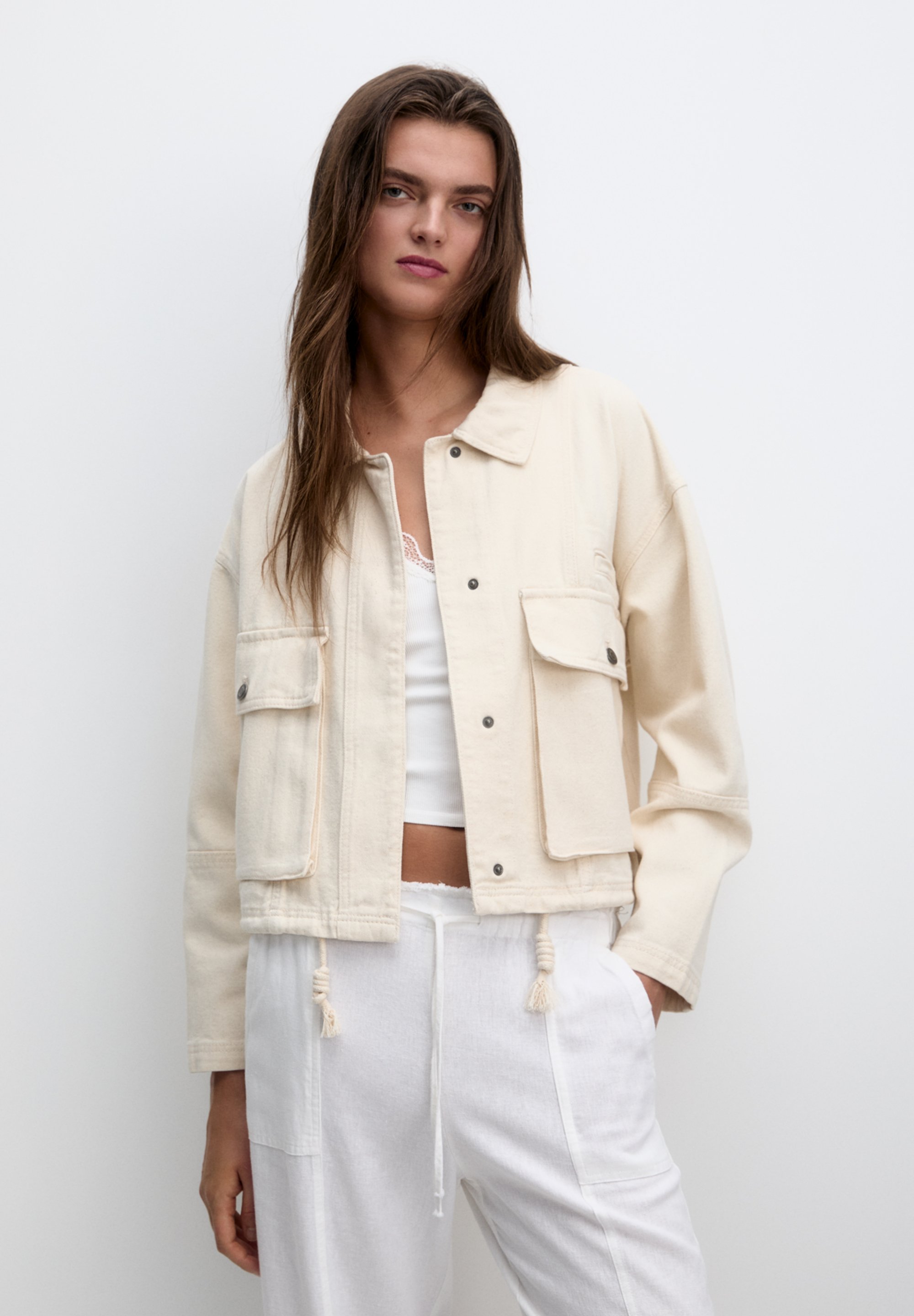 PULL&BEAR POCKETS - Jeansjacke - beige - Zalando.de