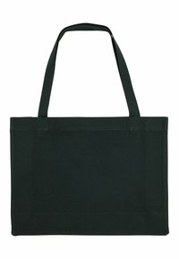 Borsa a tracolla nera in canvas con manici lunghi, forma rettangolare e superficie liscia. Nessun motivo o accento visibile. Design semplice e funzionale.