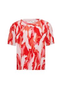 Rode en roze t-shirt met korte mouwen, voorzien van een golvende penseelstreekpatroon, met een ronde halslijn en een gestructureerd stoffen ontwerp.