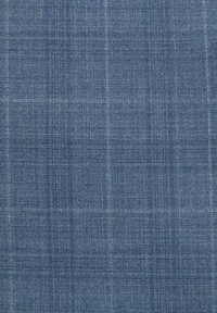 Blaues strukturiertes Gewebe mit einem dezenten Karomuster, das eine Mischung aus dunklen und helleren blauen Fäden aufweist, was Tiefe und Dimension erzeugt.