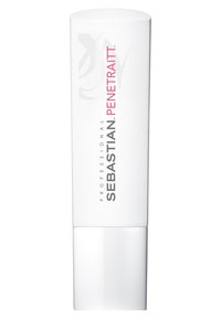 Sebastian Penetraitt, tubo squeeze bianco con cappuccio argento, etichettato in nero e rosa, progettato per la forza e la riparazione dei capelli.