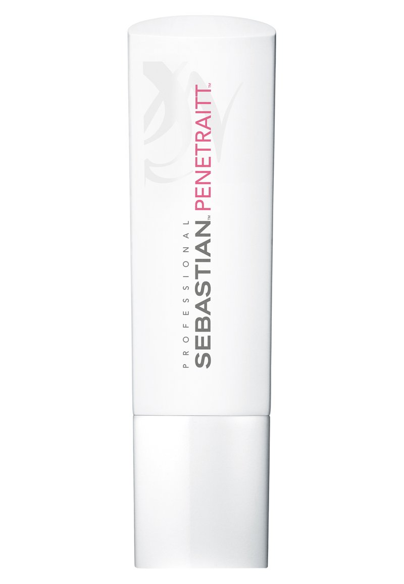 Sebastian Penetraitt, tubo squeeze bianco con cappuccio argento, etichettato in nero e rosa, progettato per la forza e la riparazione dei capelli.