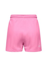 Ροζ αθλητικό σορτς με ελαστική μέση και απαλό υφή. Ο σχεδιασμός διαθέτει ελάχιστο λογότυπο στο πλάι.