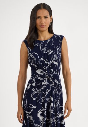 FLORAL TWIST FRONT JERSEY DRESS - Etuikjole - navy/white