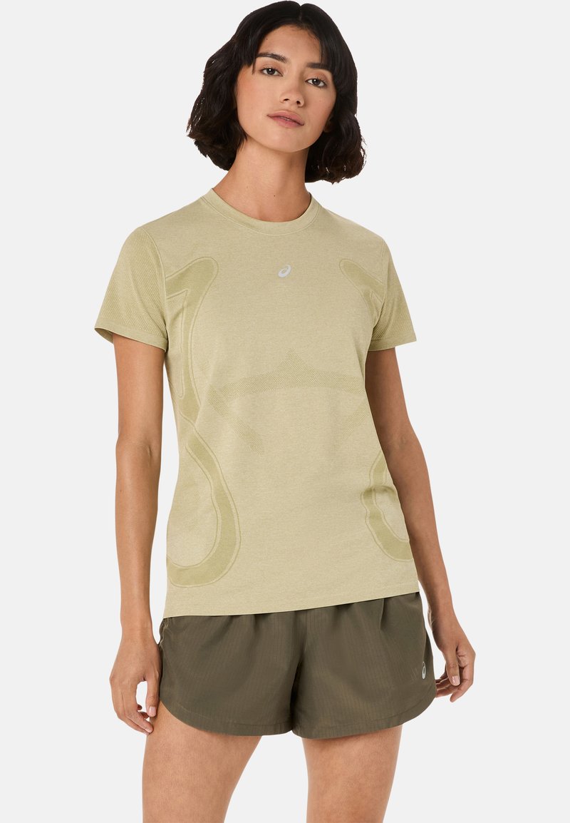 ASICS ROAD SEAMLESS SS ROAD SEAMLESS SS - Triko s potiskem - khaki cream