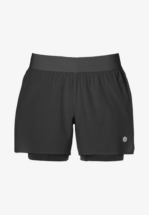 Czarne szorty sportowe wykonane z lekkiego materiału, z elastycznym pasem i kontrastującą warstwą wewnętrzną. Zaprojektowane z myślą o komforcie i swobodzie ruchów.