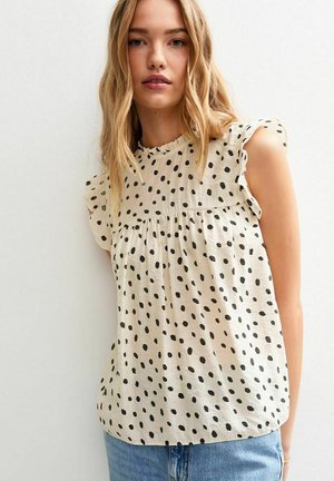 New Look POLKA DOT TIE BACK - Blouse - off white
