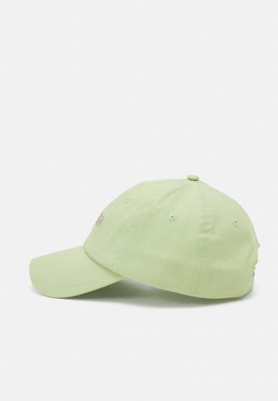 Light green cotton cap with an adjustable strap, curved brim, centered button, and six ventilation holes. Features subtle embroidered logo.