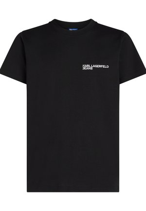 Juodas medvilninis marškinėliai trumpomis rankovėmis, su balta siuvinėta "KARL LAGERFELD JEANS" užrašu kairėje krūtinės pusėje. Klasikinio apykaklės dizaino.