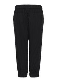Pantalons de jogging noirs en tissu doux, dotés d'une taille élastique et de poignets froncés aux chevilles pour un ajustement fuselé.