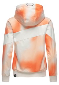 Oranž ja valge gradient tuulejumper. Omaduseks on kapuuts, elastsed mansetid ja nöör. Sile, kerge kangas sportliku disainiga.