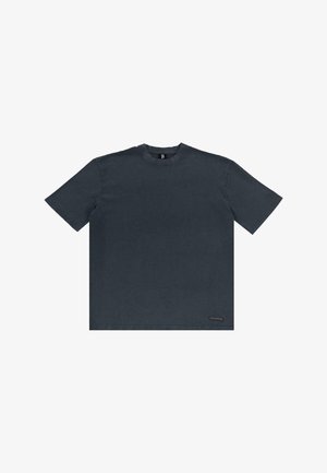 Dark gray short-sleeved t-shirt in cotton fabric. Features a round neck, straight cut, and a small logo tag on the hem.
