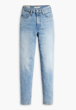 Lichtblauwe denim jeans met een hoge taille, rechte pijpen, vervagingdetails van boven de dijen tot aan de enkels en een klassieke vijf-pocketstijl.