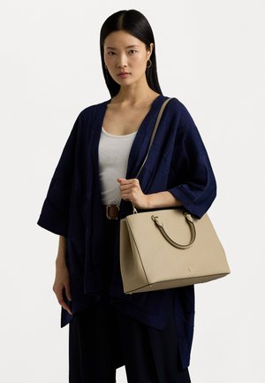 Lauren Ralph Lauren, CROSSHATCH LEATHER LARGE HANNA SATCHEL - Borsa a mano - birch tan
