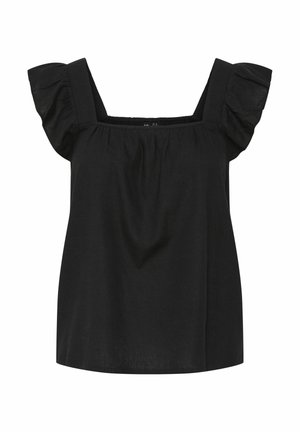 Must särg ruudulise kaelusega, lühikeste volangvarrukatega ja kogutud kangadetailiga rinnal. Valmistatud kergest materjalist, lõdva istuvusega.