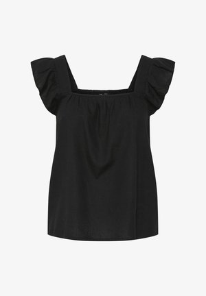 Must särg ruudulise kaelusega, lühikeste volangvarrukatega ja kogutud kangadetailiga rinnal. Valmistatud kergest materjalist, lõdva istuvusega.