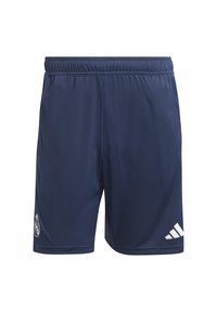 Pantalones cortos deportivos de color navy, hechos de una tela suave y ligera. Cuenta con una cintura elástica y acentos de logotipo blanco en la parte inferior izquierda y derecha.