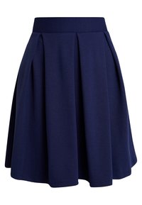 Gonna a trapezio blu navy realizzata in tessuto morbido, con vita aderente e design plissettato per una silhouette a ruota.