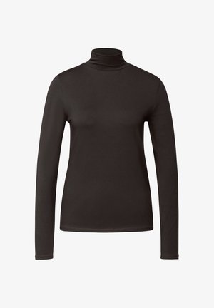 Schwarzes Langarm-Turtleneck-Top aus glattem Stoff, mit figurbetontem Schnitt und hohem Kragen, sowie minimalen Nahtdetails.