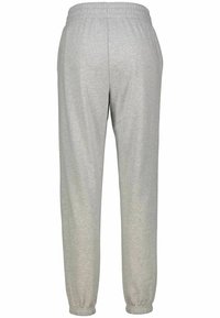 Lichtgrijze sweatpants met een zachte textuur, voorzien van een elastische tailleband en elastische boorden, ontworpen voor comfort en bewegingsgemak.