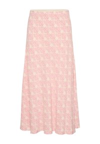 Gonna rosa chiaro con un motivo cremoso di forme astratte e linee su tutta la superficie, realizzata in tessuto morbido e stretch, con un design svasato.