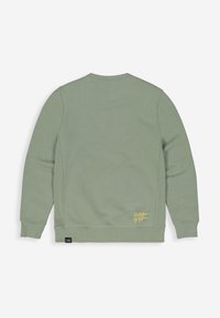 Groene sweatshirt met een ronde hals, lange mouwen en een gestructureerde afwerking. Inclusief een geel grafisch detail aan de onderkant rechts.