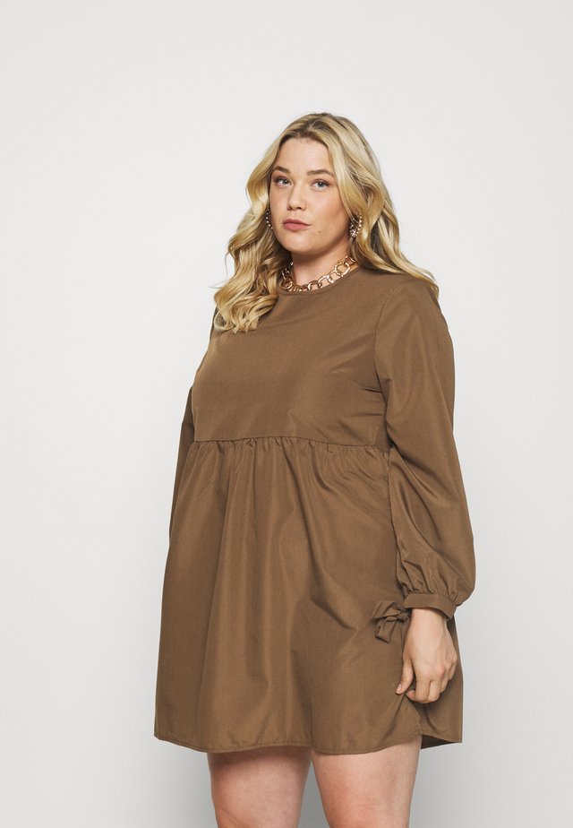 TIE CUFF SMOCK DRESS - Day dress - khaki
