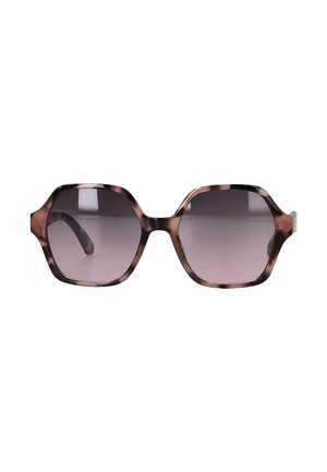 Gafas de sol octogonales con lentes marrones degradados. La montura presenta un patrón de carey, textura suave y patillas curvadas.