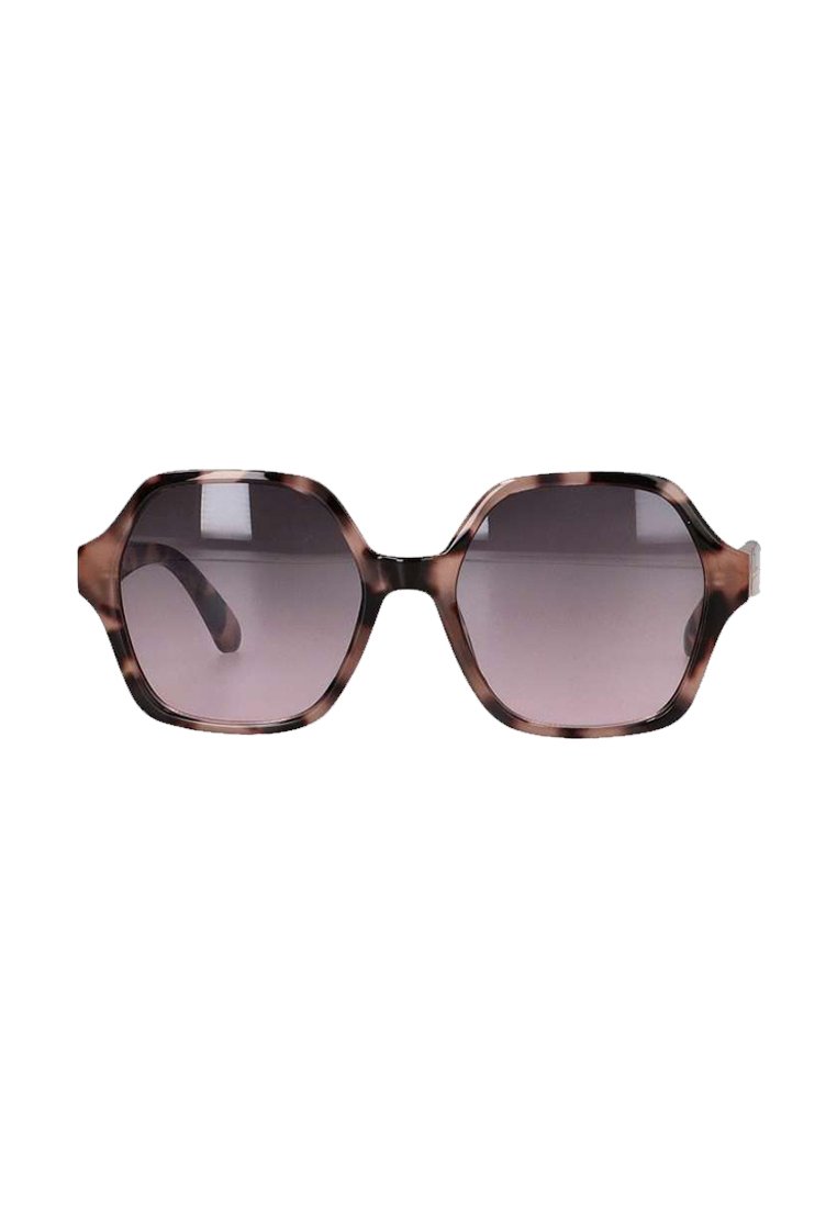 Gafas de sol octogonales con lentes marrones degradados. La montura presenta un patrón de carey, textura suave y patillas curvadas.