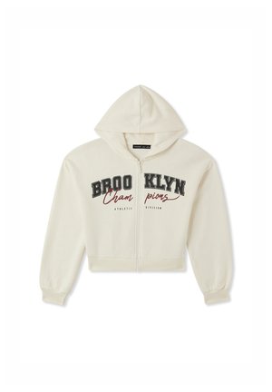 PESANTE CON CAPPUCCIO E STAMPA COLLEGE - Felpa con zip - bianco lana