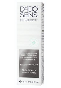 DADO SENS cream mask 15ml in a white, textured box with silver accents. Features nature-based label and multilingual product information.