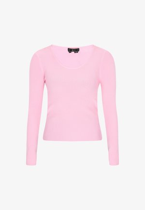 Rožinė ilgomis rankovėmis palaidinė su raukšlėta tekstūra ir apvaliu iškirpimu. Sukurta apgalvotai prigludusiai siluetei, pasižymi minimalistiniu stiliumi.